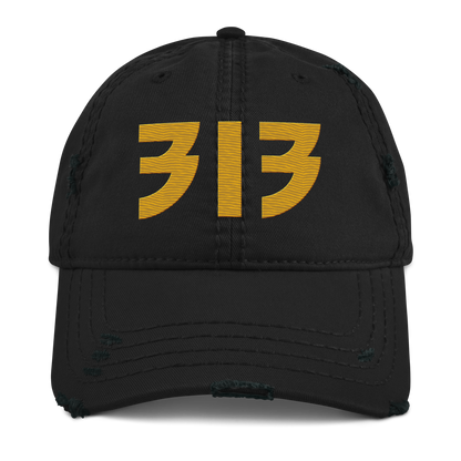 Detroit '313' Distressed Dad Hat (Glam Font) | Gold