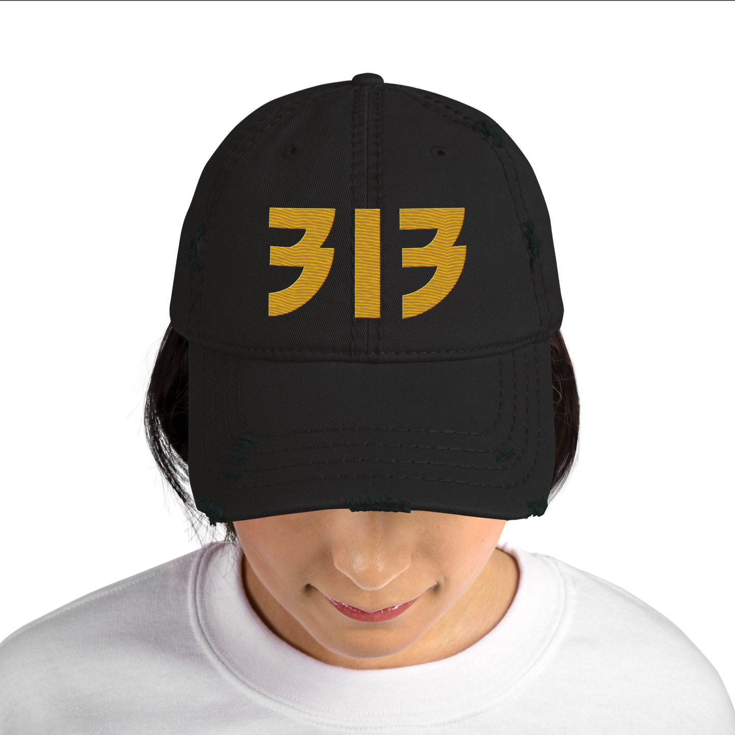 Detroit '313' Distressed Dad Hat (Glam Font) | Gold