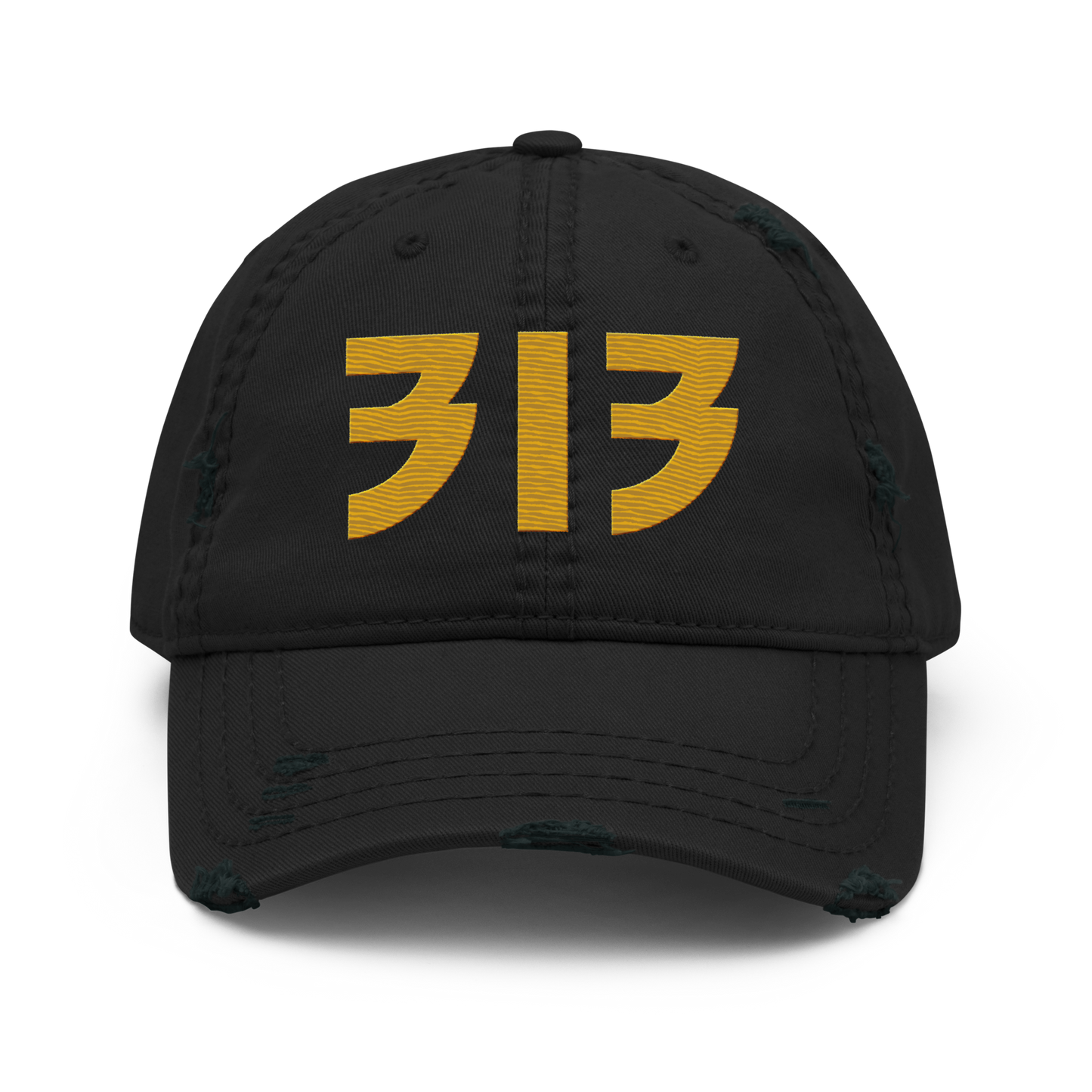 Detroit '313' Distressed Dad Hat (Glam Font) | Gold