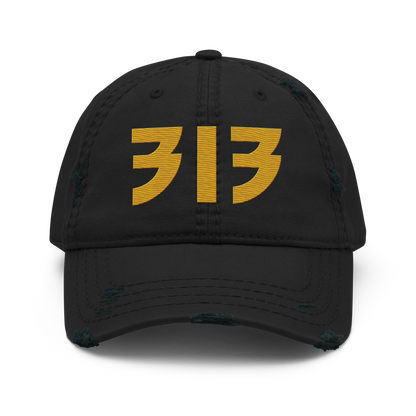 Detroit '313' Distressed Dad Hat (Glam Font) | Gold