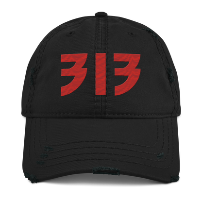 Detroit '313' Distressed Dad Hat (Glam Font) | Aliform Red