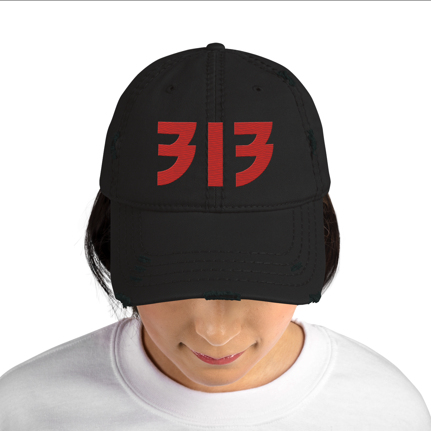 Detroit '313' Distressed Dad Hat (Glam Font) | Aliform Red