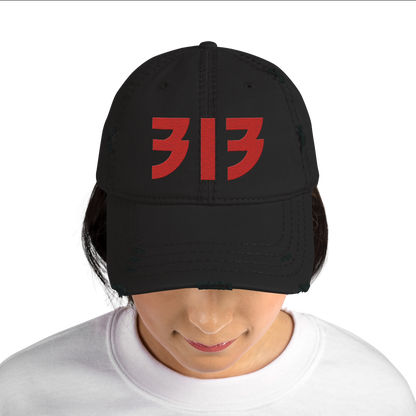 Detroit '313' Distressed Dad Hat (Glam Font) | Aliform Red