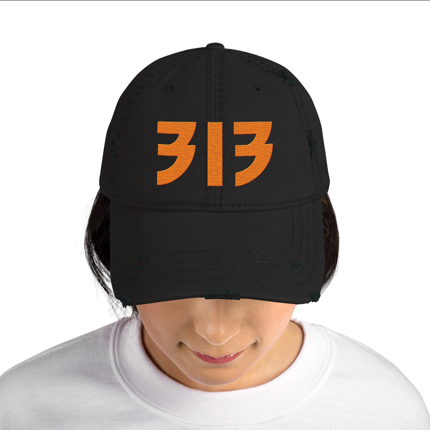 Detroit '313' Distressed Dad Hat (Glam Font) | Orange