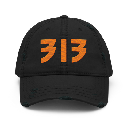 Detroit '313' Distressed Dad Hat (Glam Font) | Orange