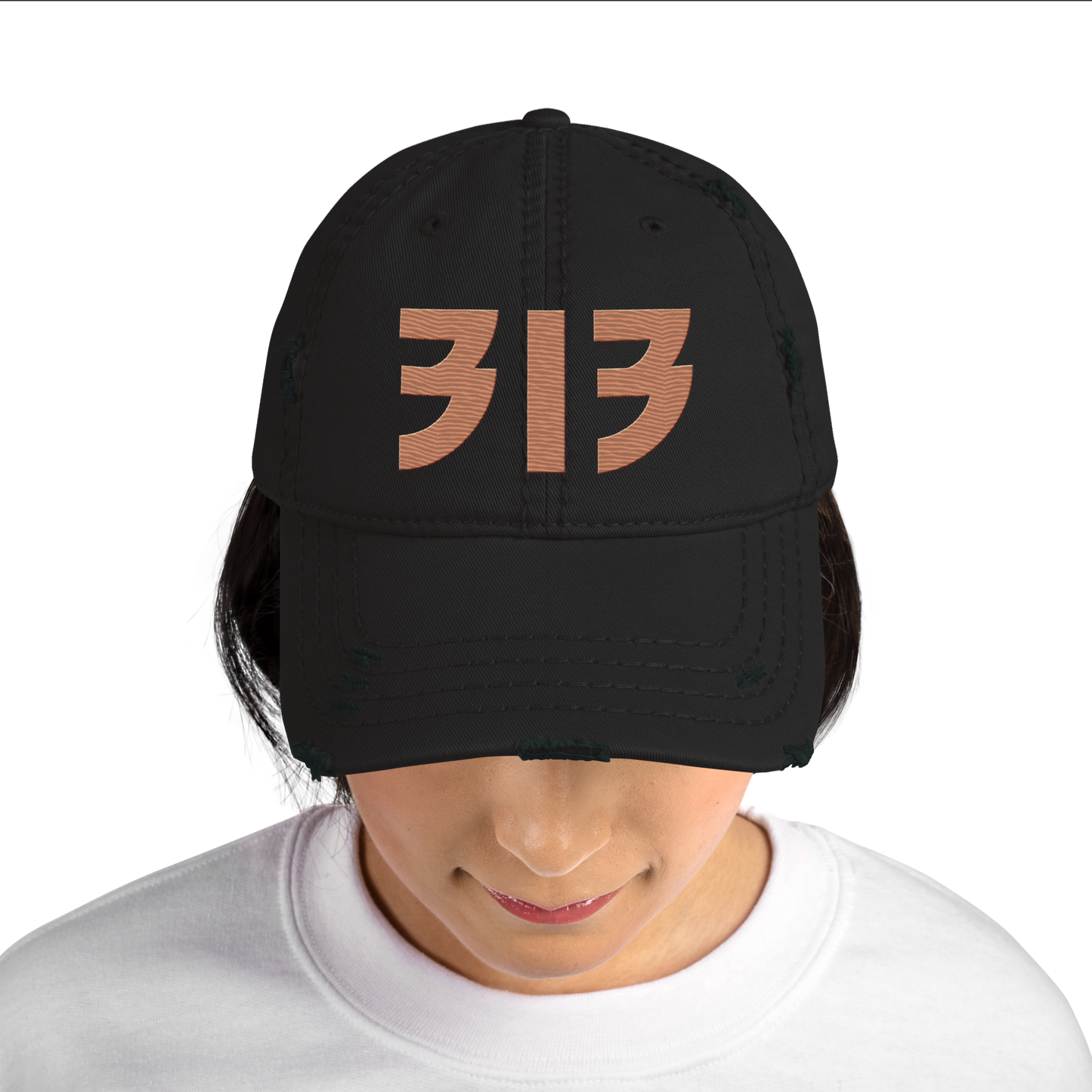 Detroit '313' Distressed Dad Hat (Glam Font) | Copper