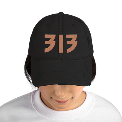 Detroit '313' Distressed Dad Hat (Glam Font) | Copper