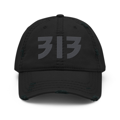 Detroit '313' Distressed Dad Hat (Glam Font) | Iron Ore Grey