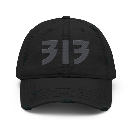 Detroit '313' Distressed Dad Hat (Glam Font) | Iron Ore Grey