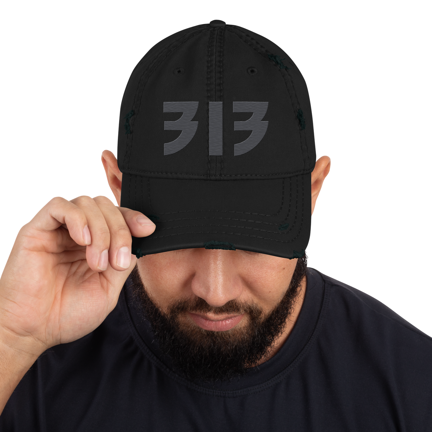 Detroit '313' Distressed Dad Hat (Glam Font) | Iron Ore Grey