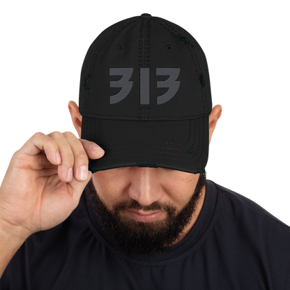 Detroit '313' Distressed Dad Hat (Glam Font) | Iron Ore Grey