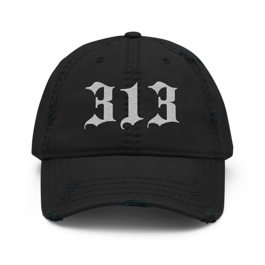 Detroit '313' Distressed Dad Hat (Old English) | Platinum