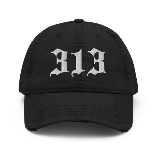 Detroit '313' Distressed Dad Hat (Old English)