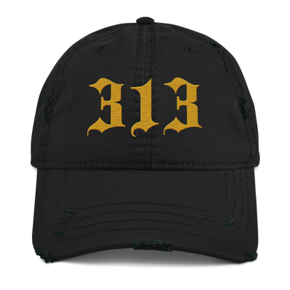 Detroit '313' Distressed Dad Hat (Old English) | Gold