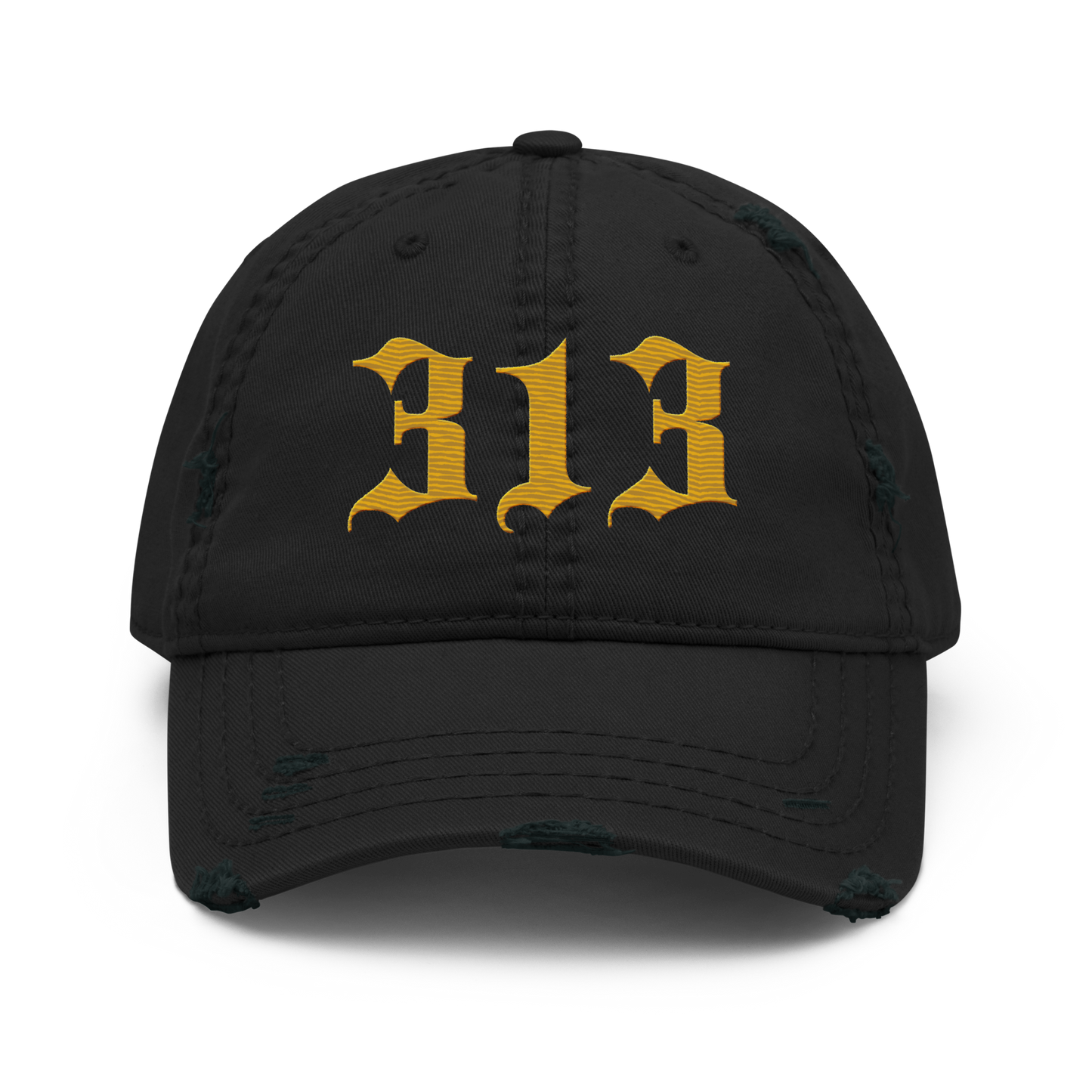 Detroit '313' Distressed Dad Hat (Old English) | Gold