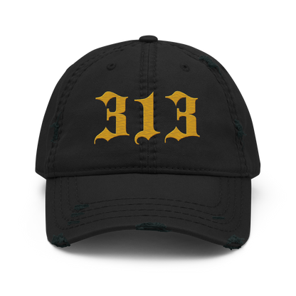 Detroit '313' Distressed Dad Hat (Old English) | Gold