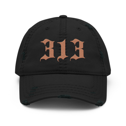 Detroit '313' Distressed Dad Hat (Old English) | Copper