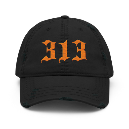 Detroit '313' Distressed Dad Hat (Old English) | Orange