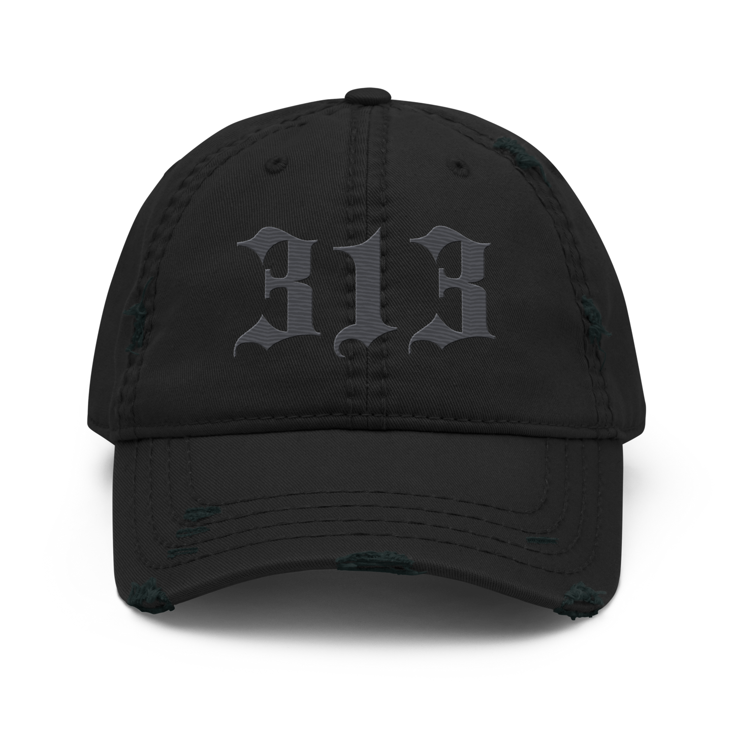 Detroit '313' Distressed Dad Hat (Old English) | Iron Ore Grey