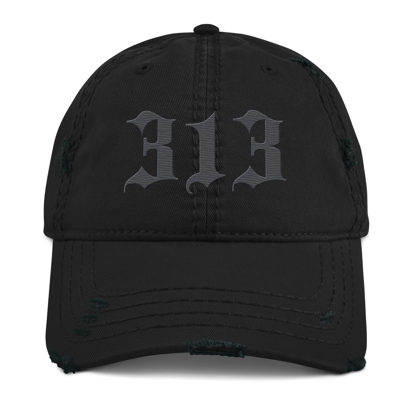 Detroit '313' Distressed Dad Hat (Old English) | Iron Ore Grey