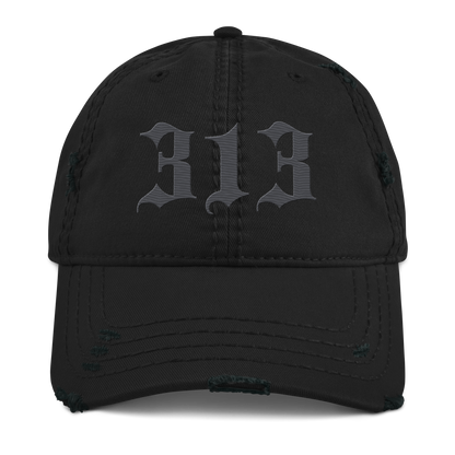 Detroit '313' Distressed Dad Hat (Old English) | Iron Ore Grey