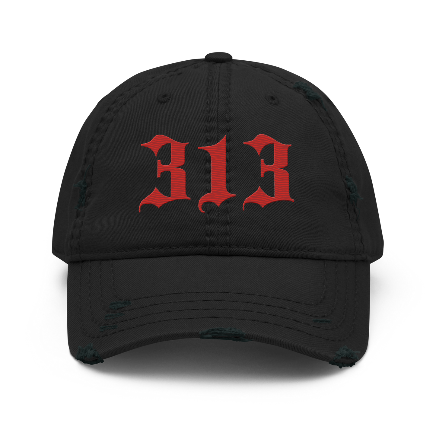 Detroit '313' Distressed Dad Hat (Old English) | Aliform Red