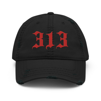 Detroit '313' Distressed Dad Hat (Old English) | Aliform Red