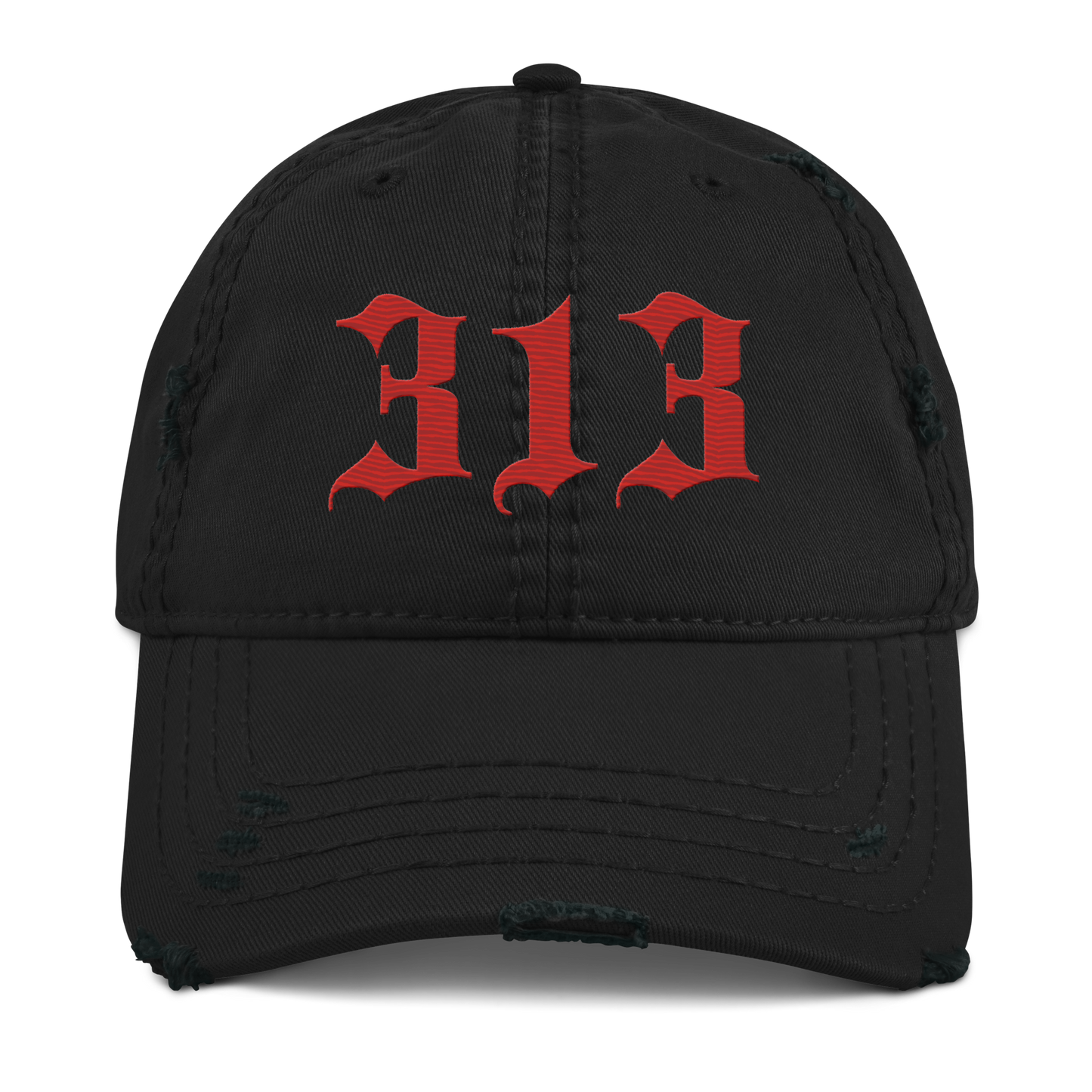 Detroit '313' Distressed Dad Hat (Old English) | Aliform Red