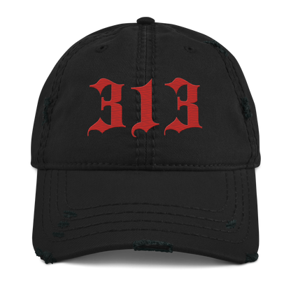 Detroit '313' Distressed Dad Hat (Old English) | Aliform Red