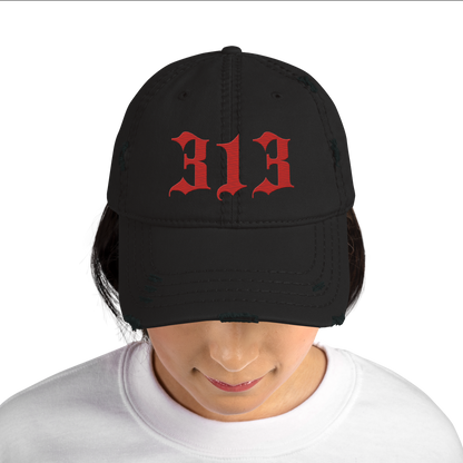 Detroit '313' Distressed Dad Hat (Old English) | Aliform Red