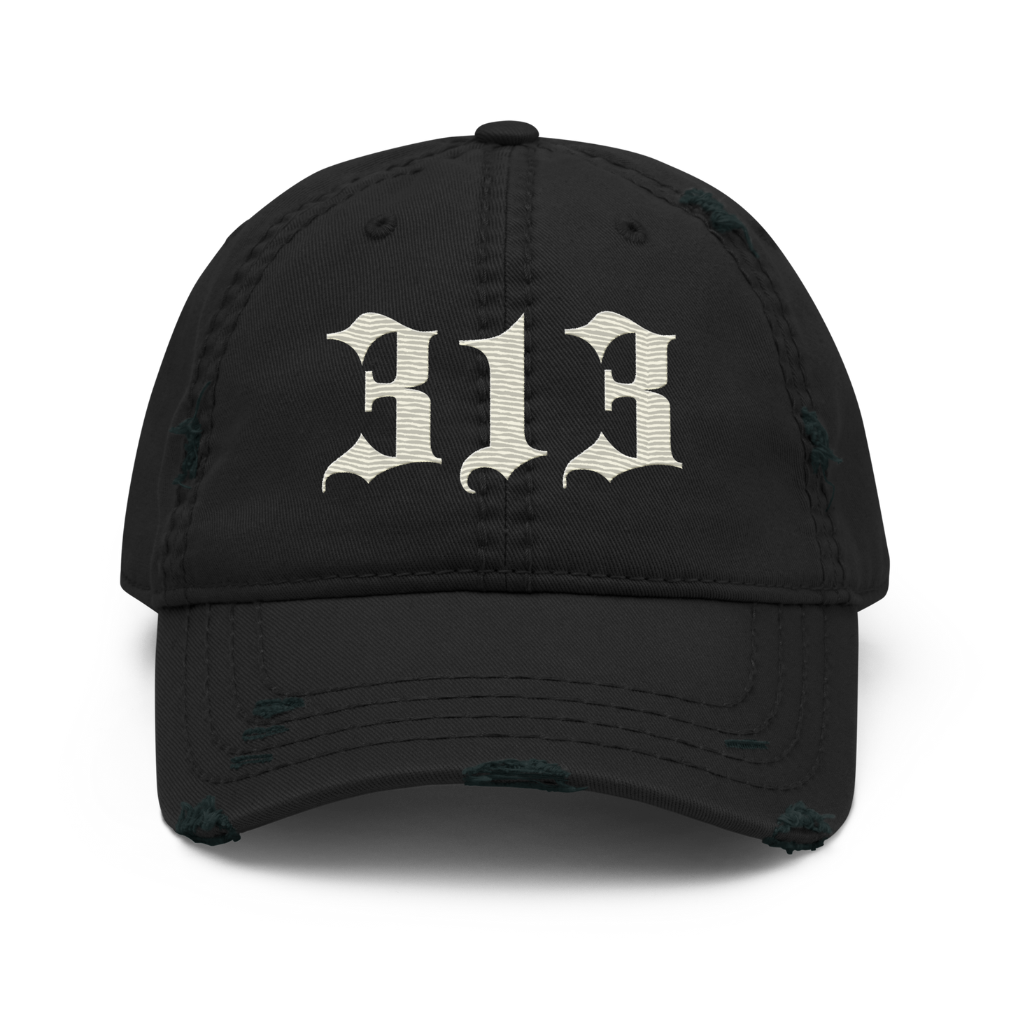 Detroit '313' Distressed Dad Hat (Old English) | Ivory White