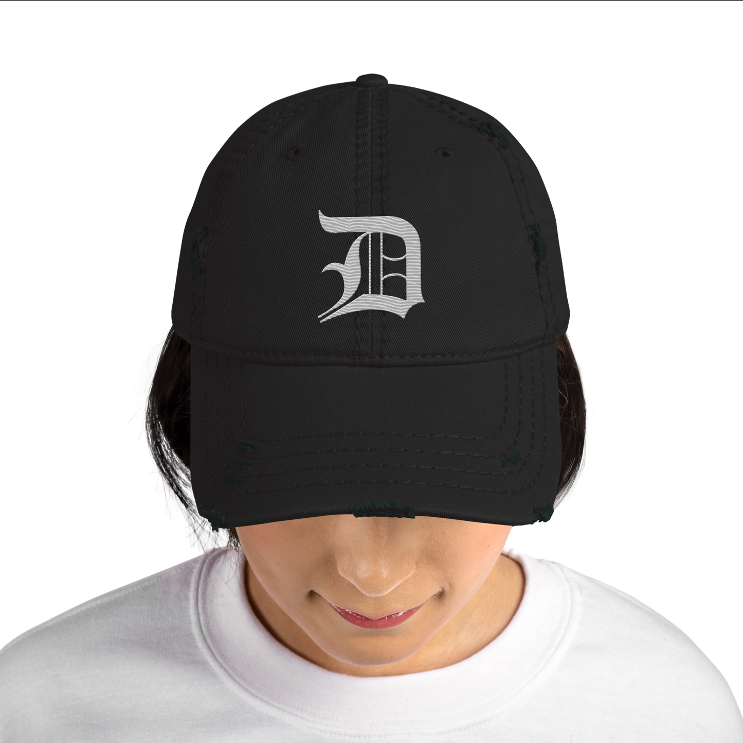 Detroit 'Old English D' Distressed Dad Hat | Platinum