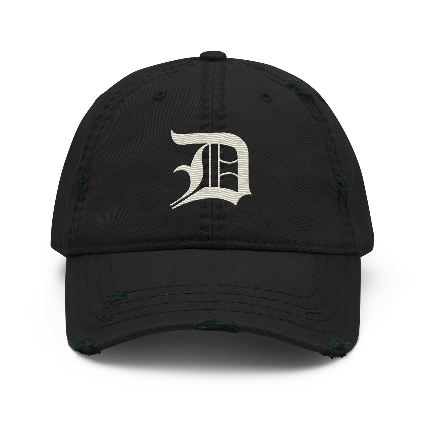 Detroit 'Old English D' Distressed Dad Hat (Ivory White)