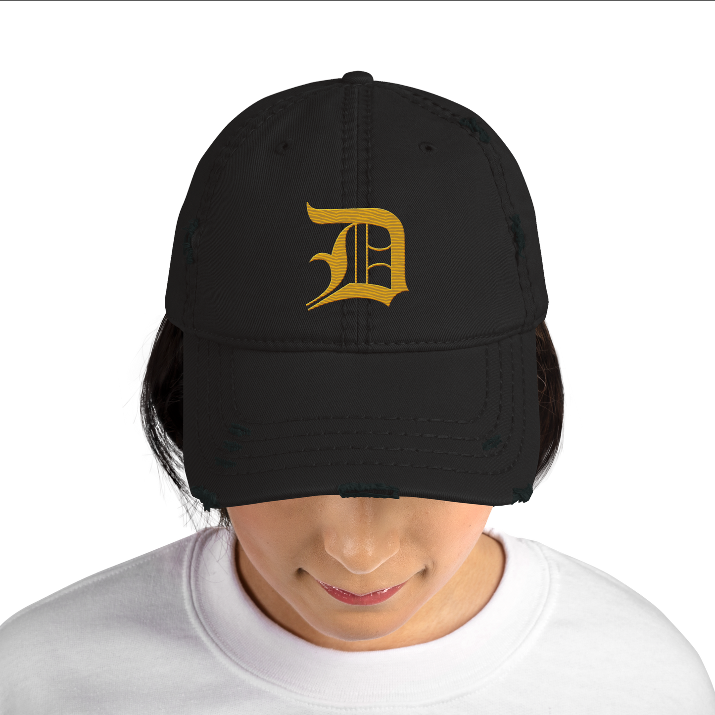 Detroit 'Old English D' Distressed Dad Hat (Gold)