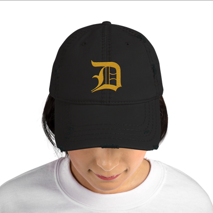 Detroit 'Old English D' Distressed Dad Hat (Gold)