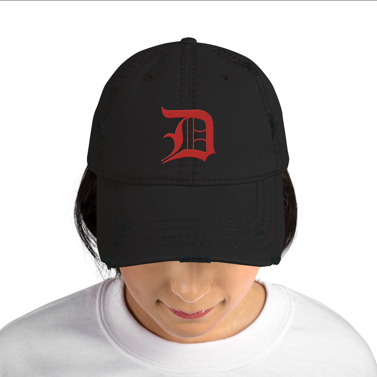 Detroit 'Old English D' Distressed Dad Hat (Aliform Red)