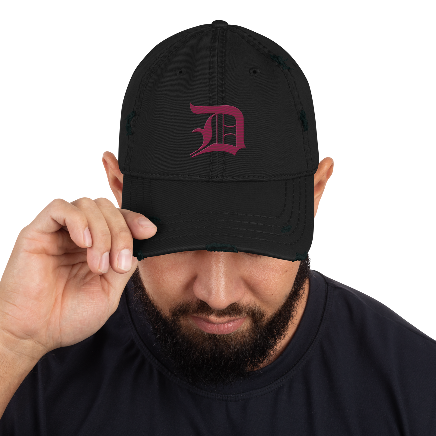 Detroit 'Old English D' Distressed Dad Hat (Ruby Red)