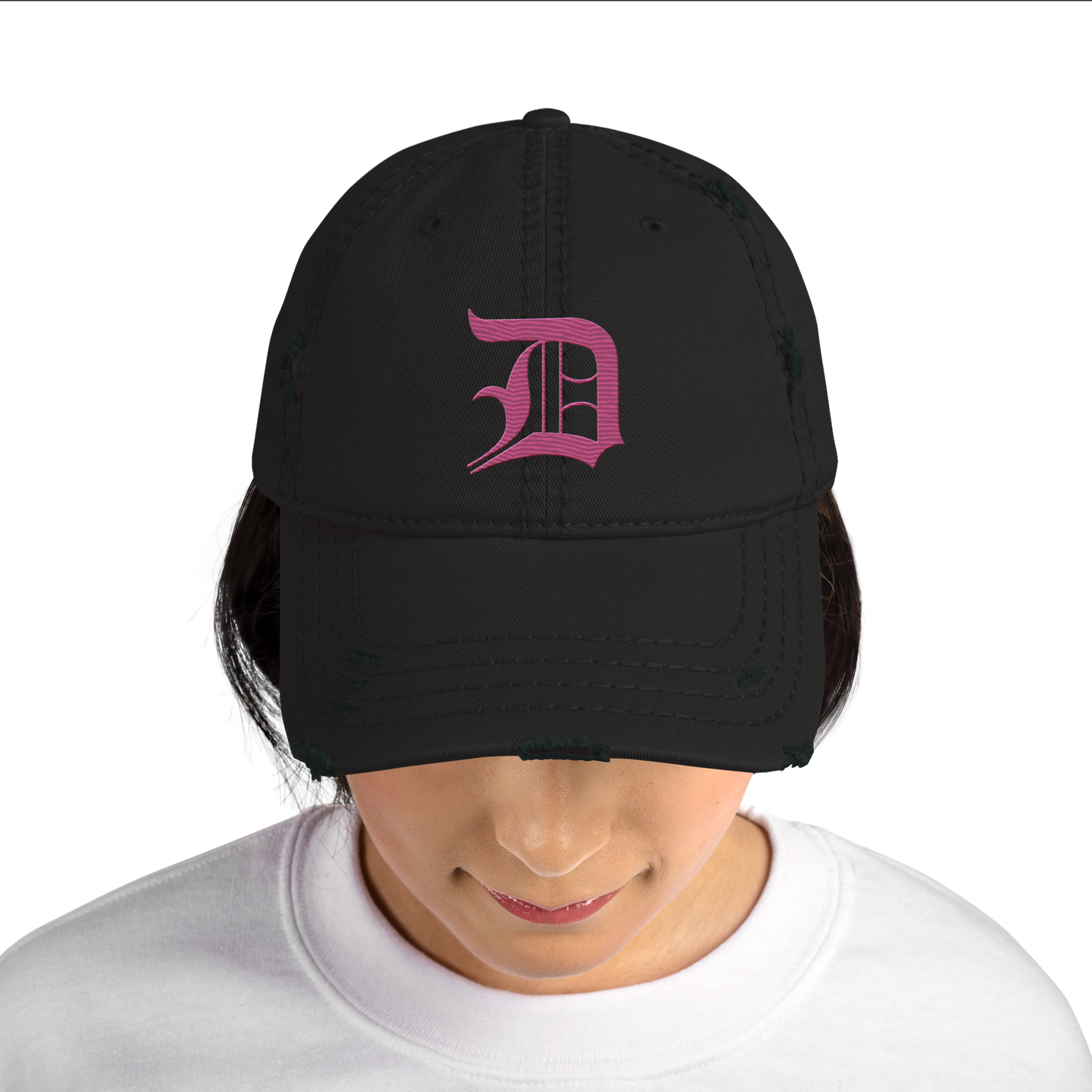 Detroit 'Old English D' Distressed Dad Hat (Apple Blossom Pink)