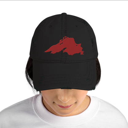 Lake Superior Distressed Dad Hat | Thimbleberry Red