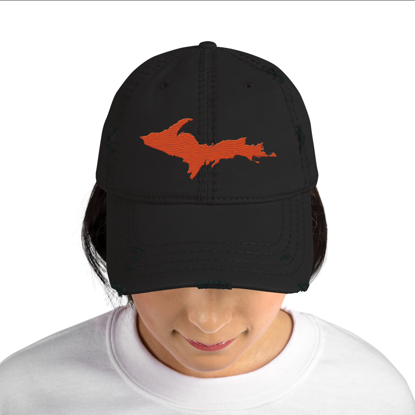 Upper Peninsula Distressed Dad Hat | Maple Leaf Orange