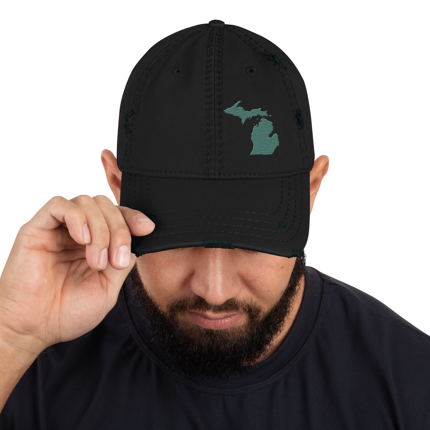 Michigan Distressed Dad Hat | Copper Green Outline