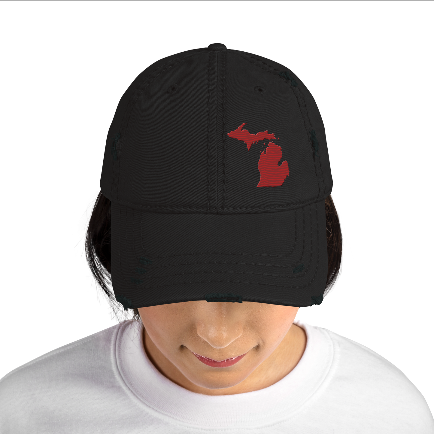 Michigan Distressed Dad Hat | Thimbleberry Red Outline