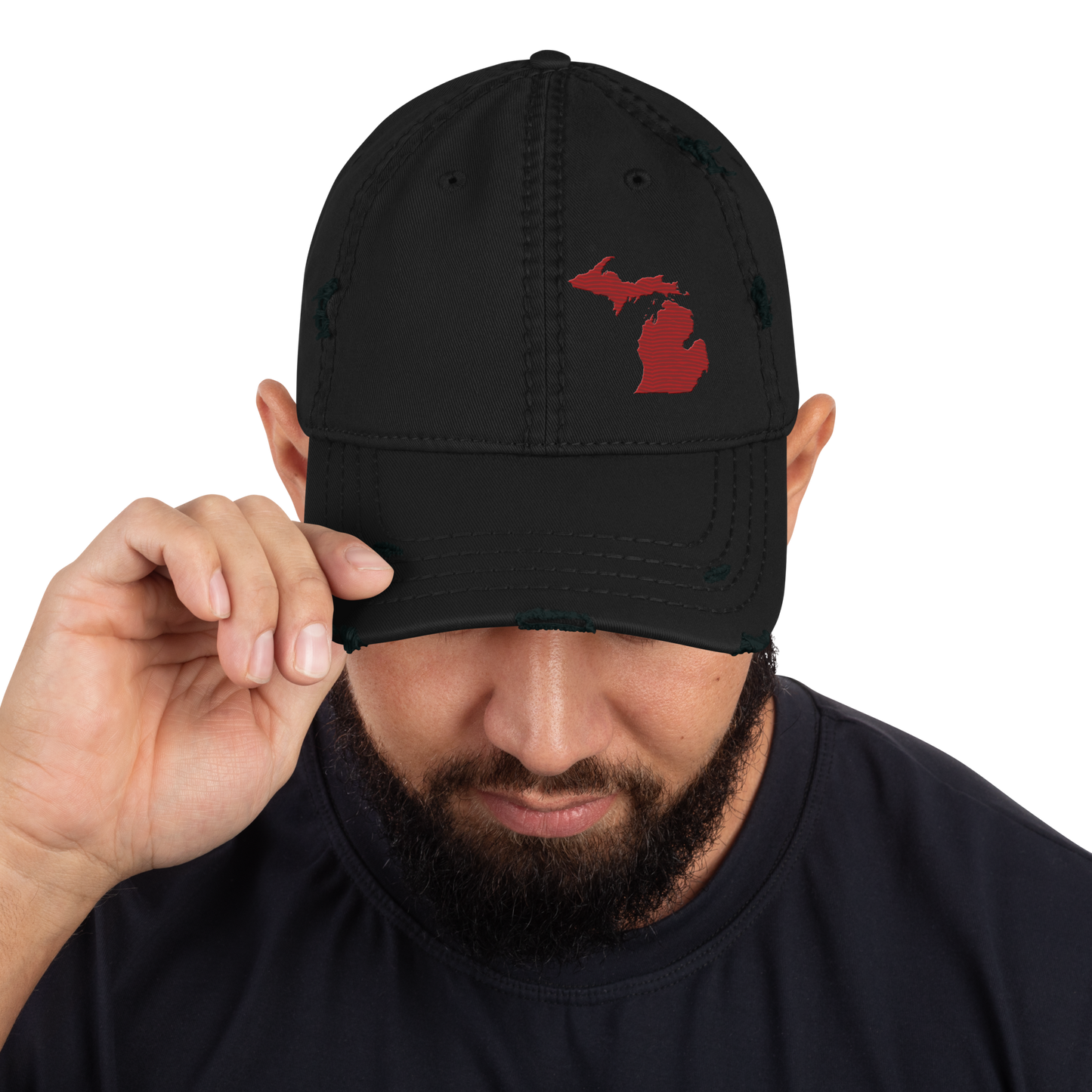 Michigan Distressed Dad Hat | Thimbleberry Red Outline