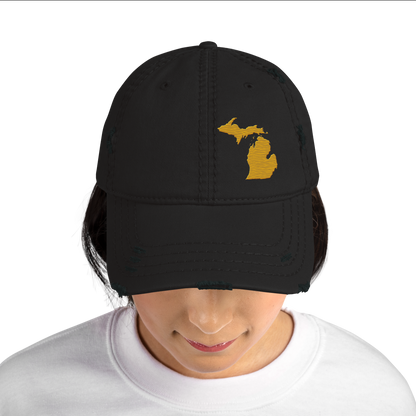 Michigan Distressed Dad Hat | Gold Outline