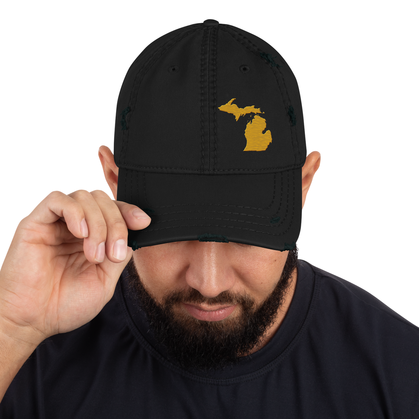 Michigan Distressed Dad Hat | Gold Outline