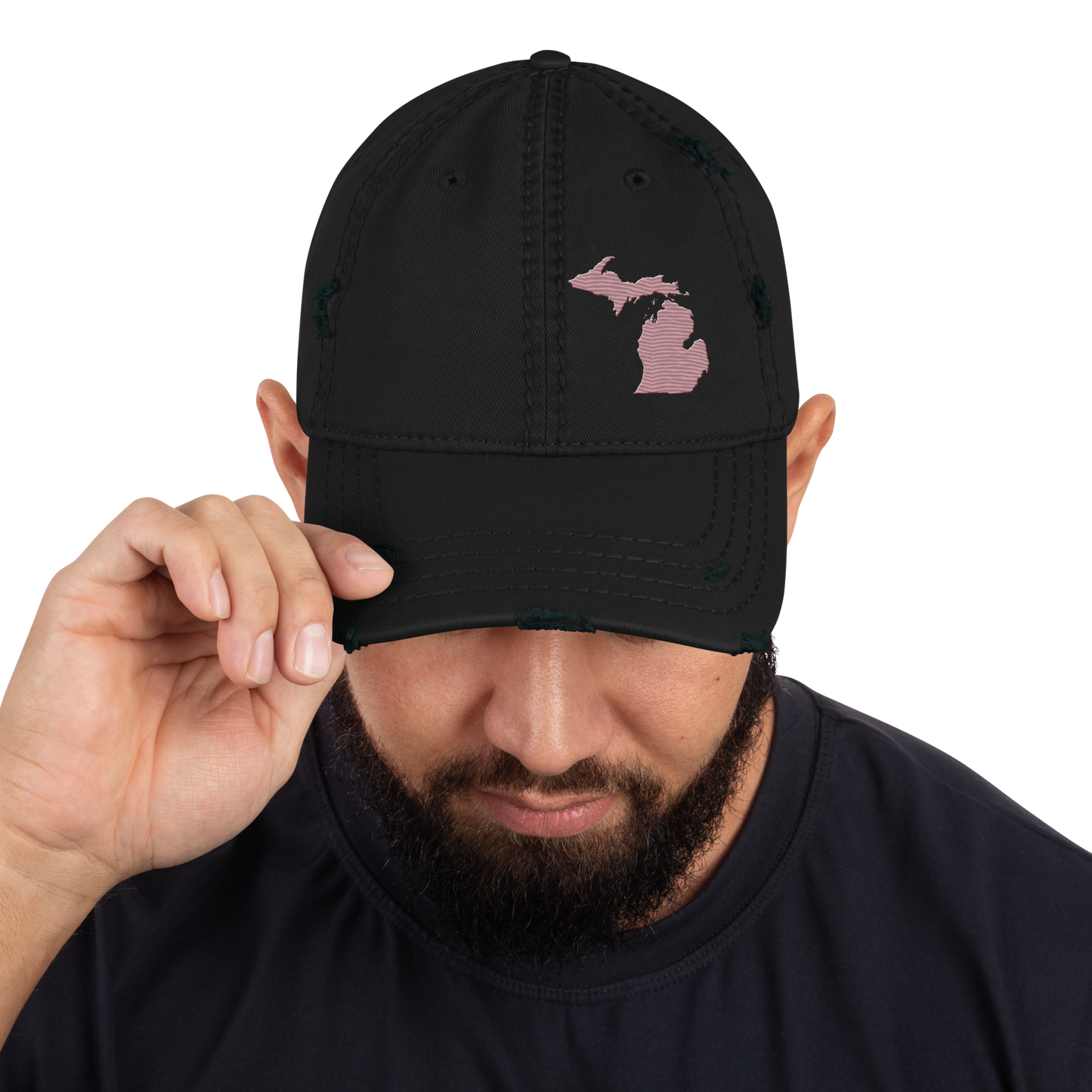 Michigan Distressed Dad Hat | Cherry Blossom Pink Outline