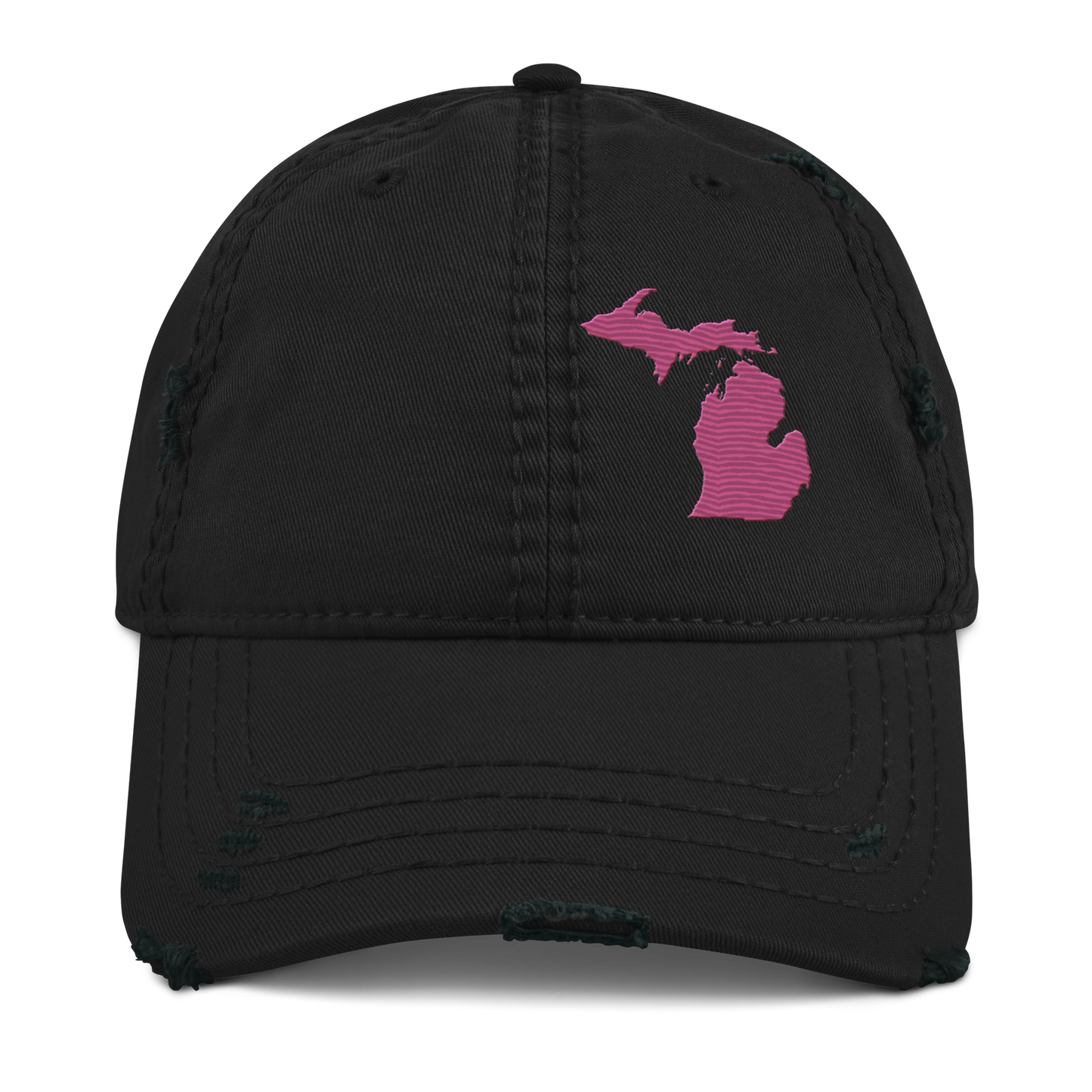 Michigan Distressed Dad Hat | Apple Blossom Pink Outline