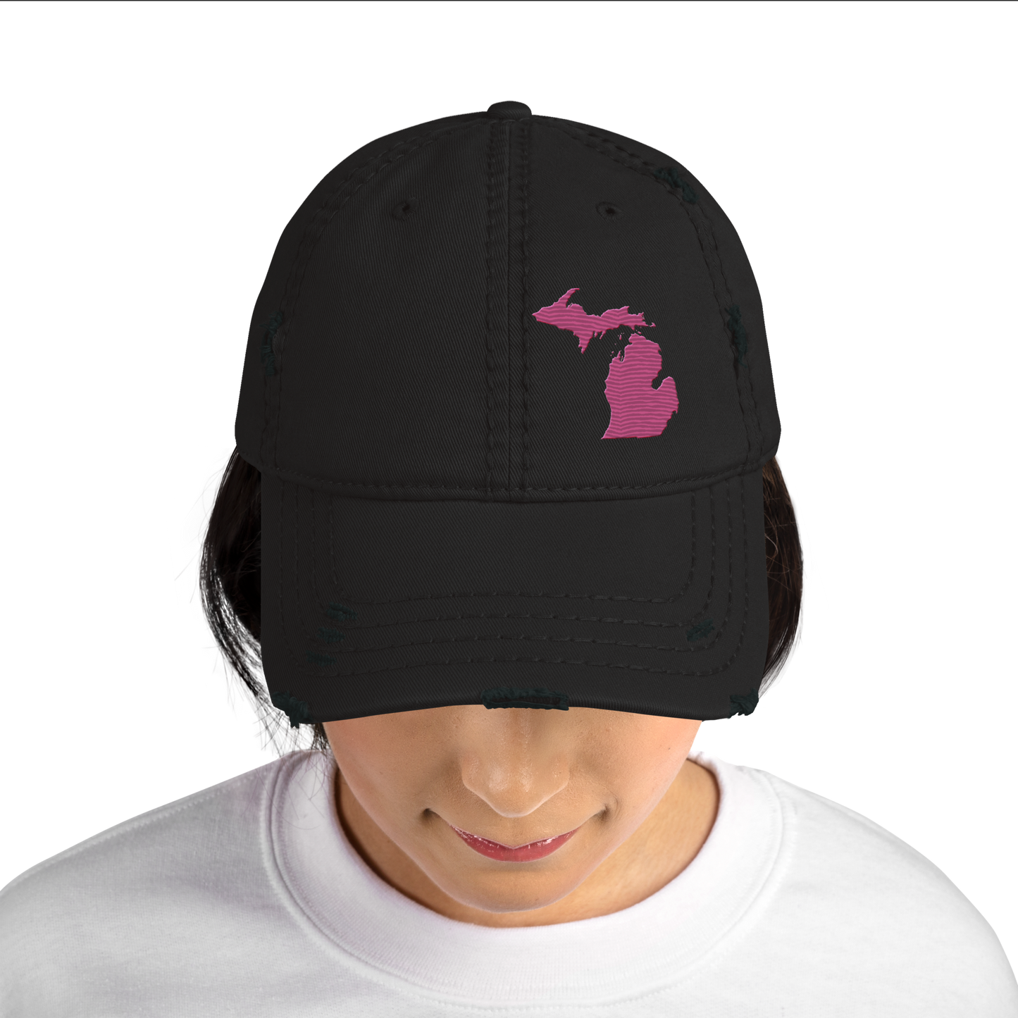 Michigan Distressed Dad Hat | Apple Blossom Pink Outline