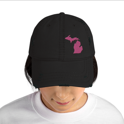 Michigan Distressed Dad Hat | Apple Blossom Pink Outline