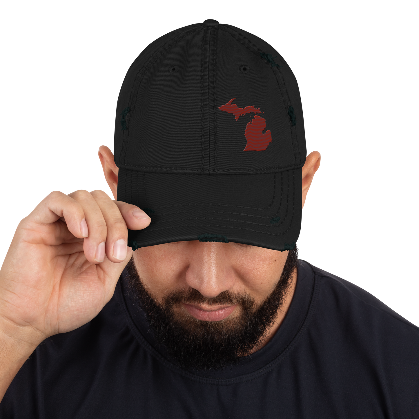 Michigan Distressed Dad Hat | Cherryland Red Outline